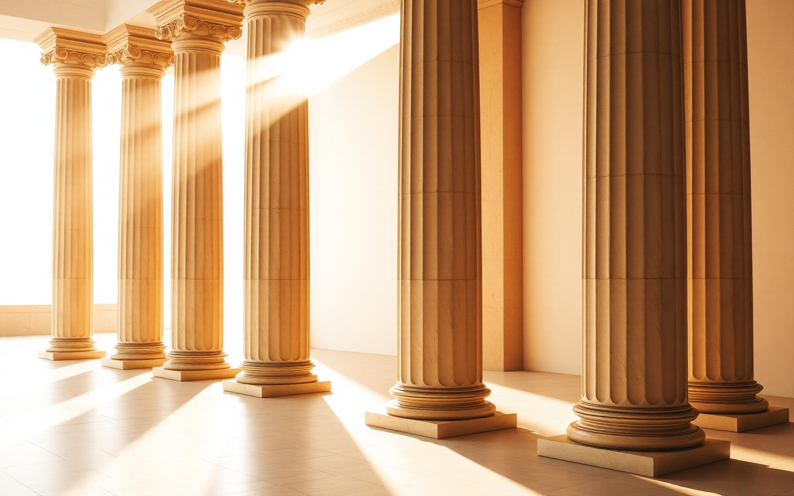 Classical stone columns in morning light